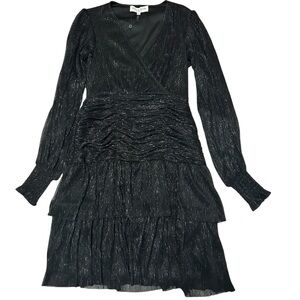 Hale Bob Women's Ellie Party Dress Small Black Shimmer Long Sleeve Glamorous